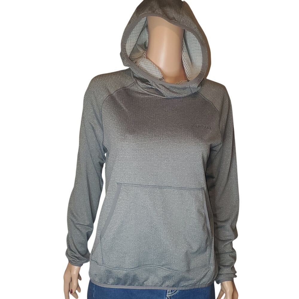 Merrell Heather Gray Thermal Waffle Lined Hoodie M Outdoor Hiking Trail Pullover